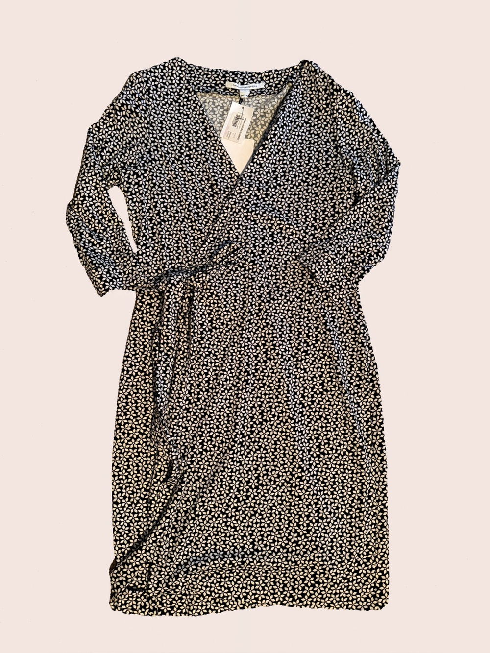 Diane Von Furstenberg Black and White Long Sleeve Wrap Dress